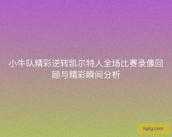 小牛队精彩逆转凯尔特人全场比赛录像回顾与精彩瞬间分析
